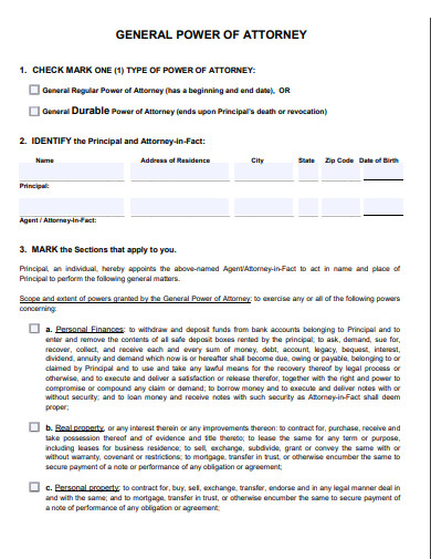 general notary power of attorney form