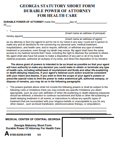georgia durable power of attorney form