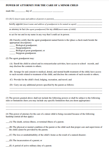 georgia power of attorney form for minor child