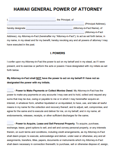 hawaii general power of attorney form