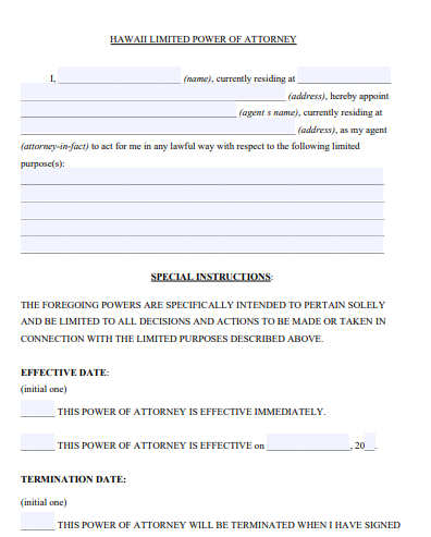 hawaii limited power of attorney form