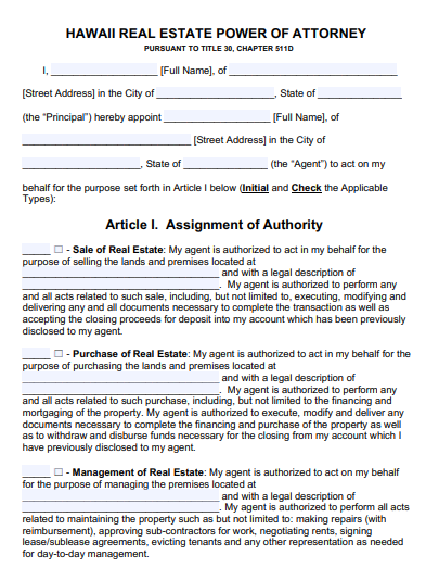 hawaii real estate power of attorney form