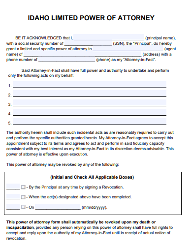 idaho limited power of attorney form