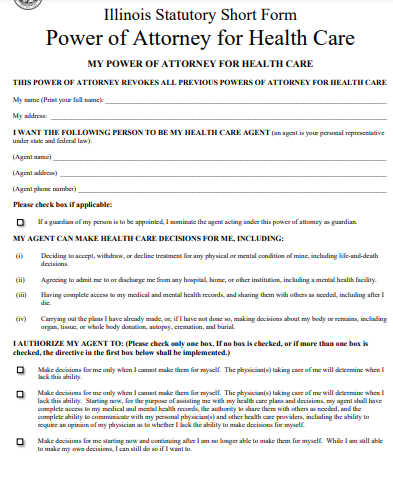 illinois health care power of attorney form