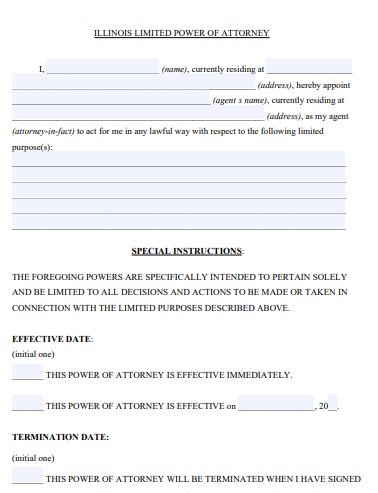 illinois limited power of attorney form