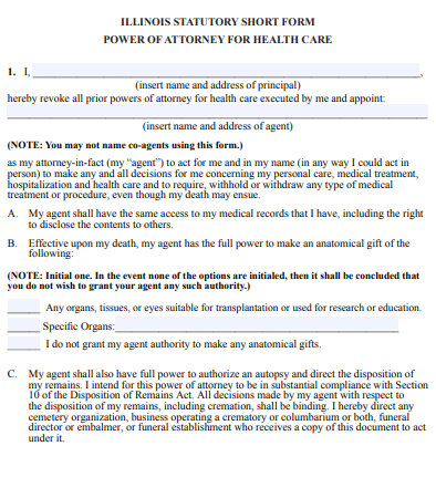 illinois power of attorney short form
