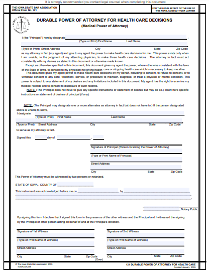 iowa durable power of attorney form
