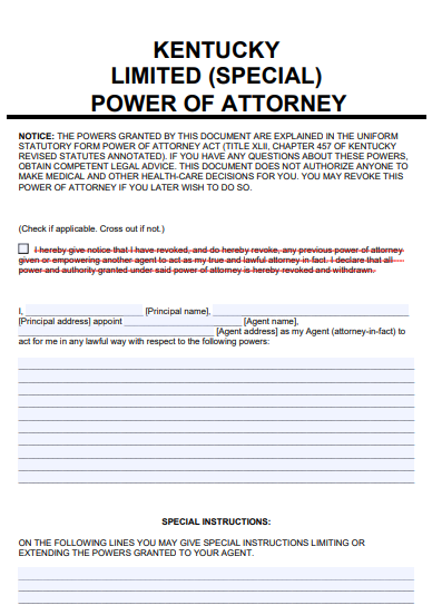 kentucky special power of attorney form