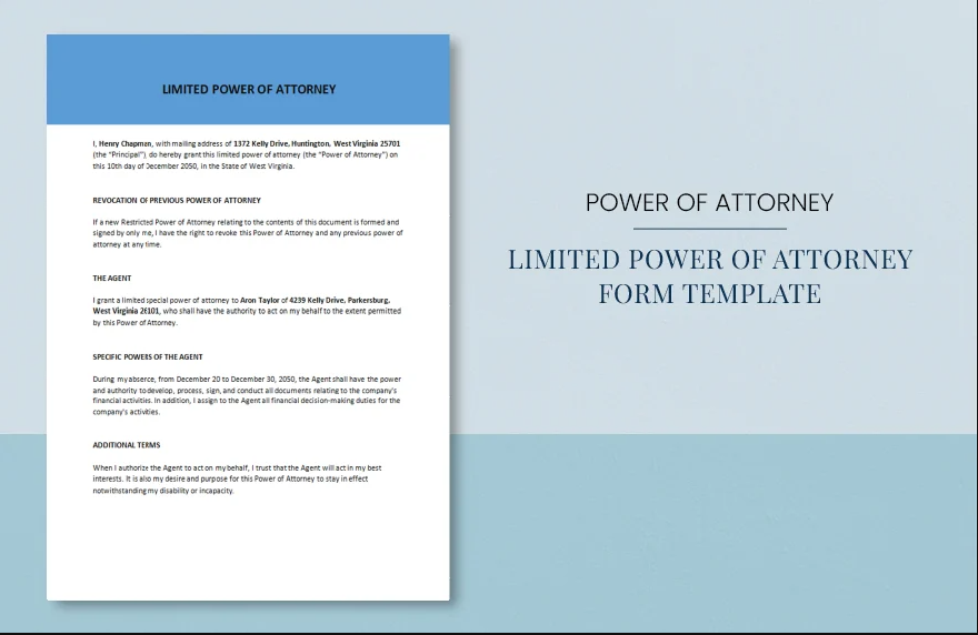 limited power of attorney form template