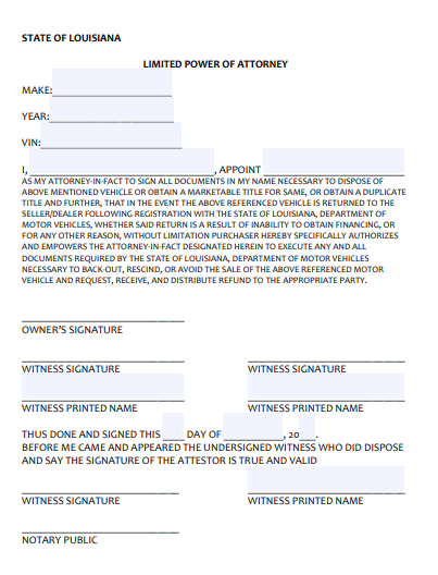 louisiana specific power of attorney form