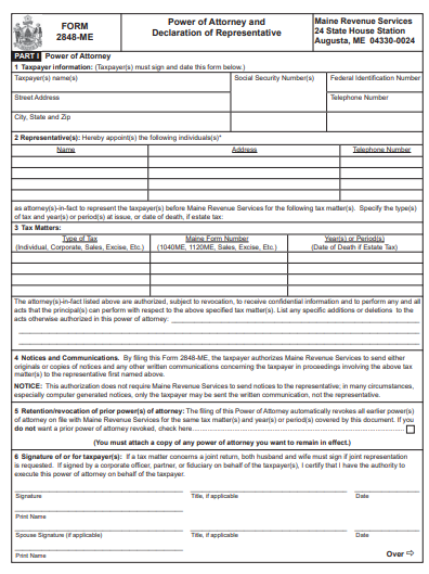 maine blank power of attorney form