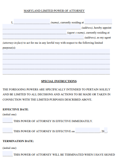 maryland limited power of attorney form