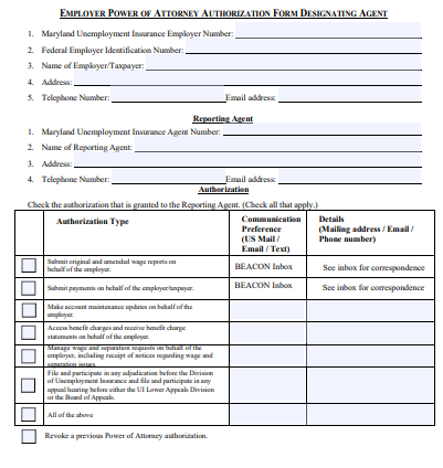 maryland power of attorney authorization form
