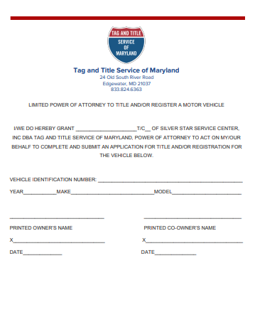 maryland vehicle power of attorney form
