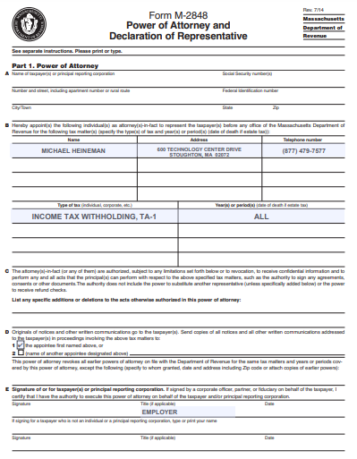 massachusetts simple power of attorney form