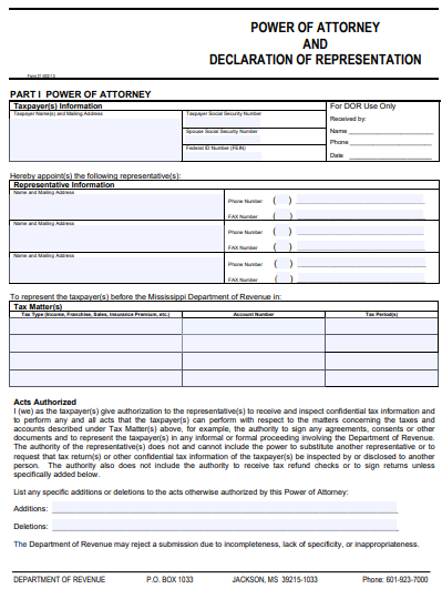 mississippi free power of attorney form