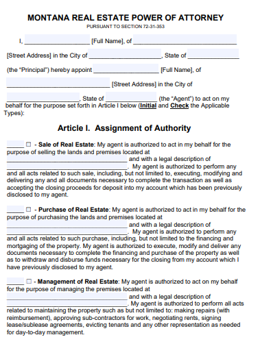 montana real estate power of attorney form
