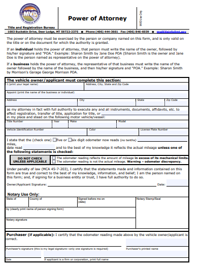 montana simple power of attorney form