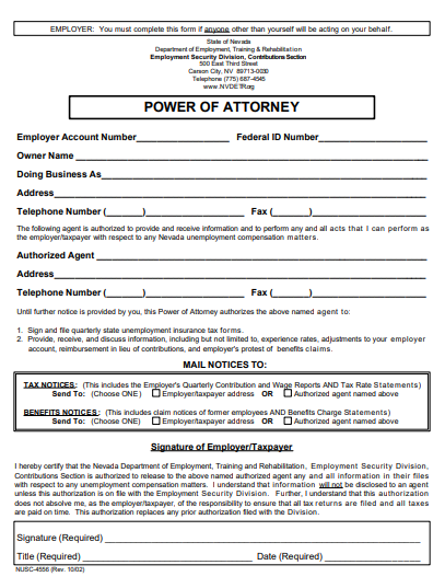 nevada specific power of attorney form