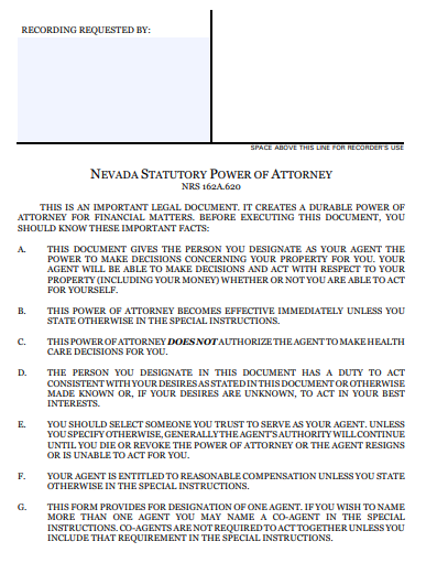 nevada statutory power of attorney form