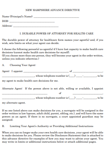new hampshire advance directives power of attorney form
