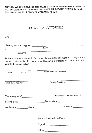 new hampshire motor vehicle power of attorney form