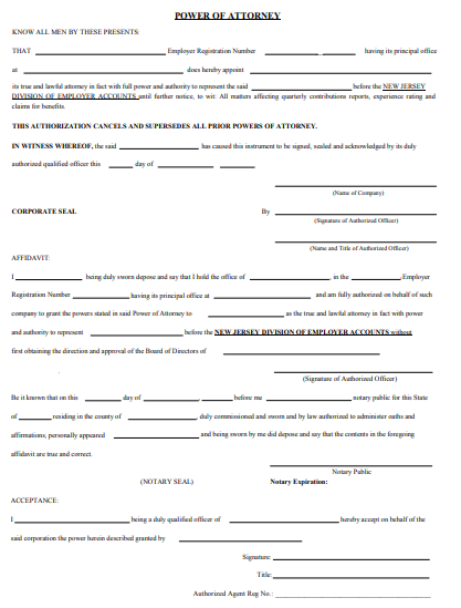 new jersey blank power of attorney form