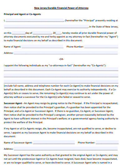 new jersey durable financial power of attorney form