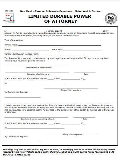 new mexico limited power of attorney form