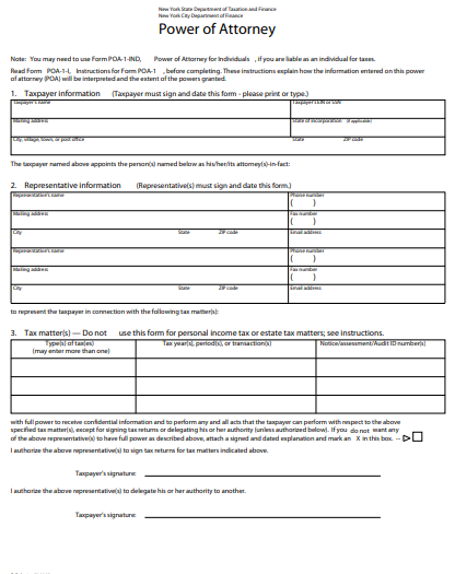 new york printable power of attorney form