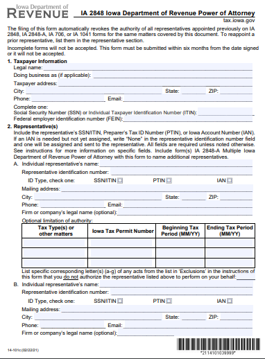ohio form 2848 power of attorney form
