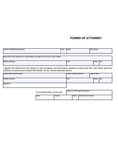 printable auto power of attorney form