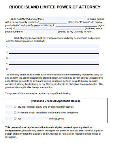 rhode island limited power of attorney form
