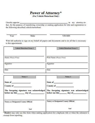 sample auto power of attorney form