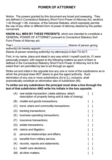 sample connecticut power of attorney form