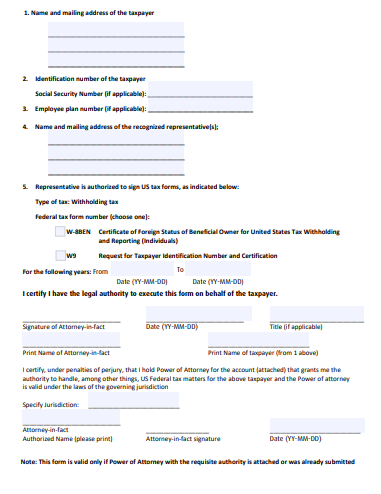 simple form 2848 power of attorney form
