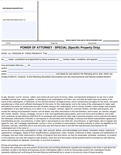 special property power of attorney form