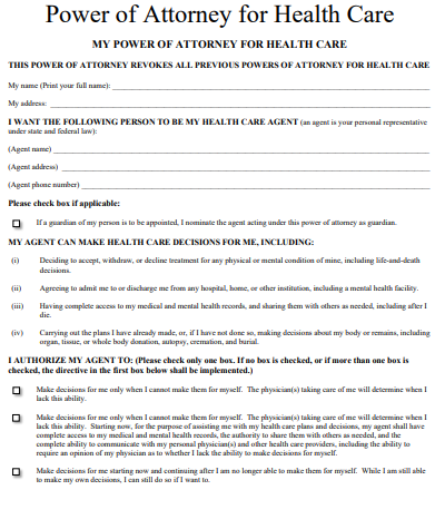 standard advance directive power of attorney forms