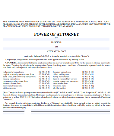 standard indiana power of attorney form