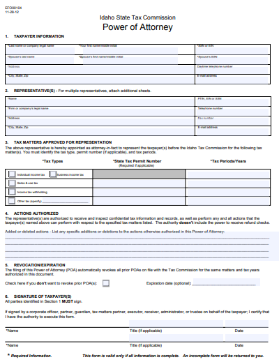 state of idaho power of attorney form