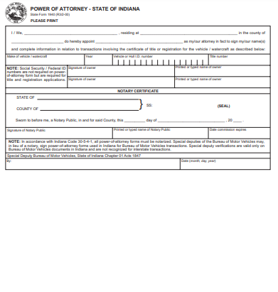 state of indiana power of attorney form