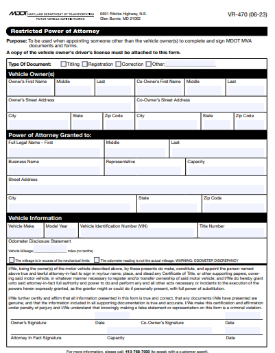 state of maryland power of attorney form