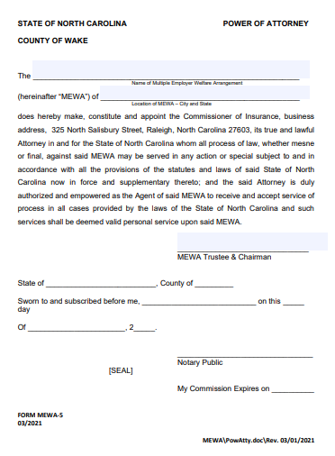 state of north carolina power of attorney form