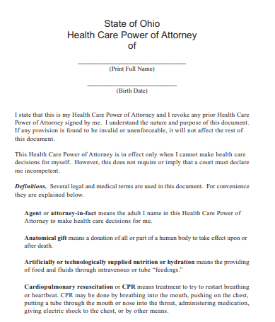 state of ohio power of attorney form