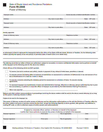 state of rhode island power of attorney form