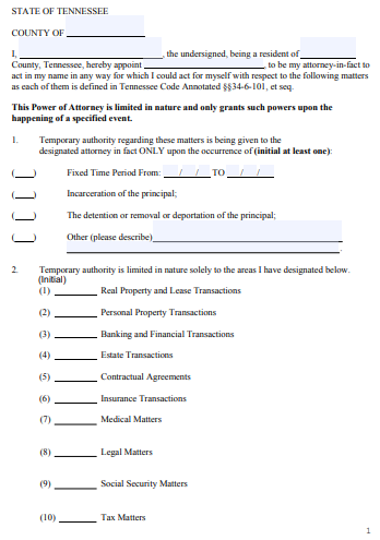 tennessee blank power of attorney form 