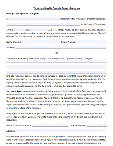 tennessee durable financial power of attorney form 