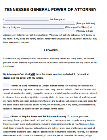 tennessee general power of attorney form 
