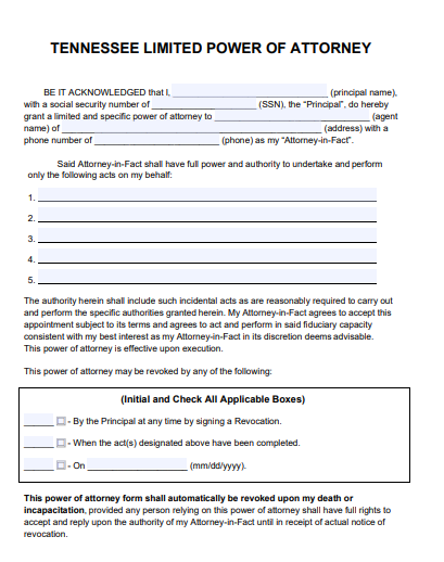 tennessee limited power of attorney form