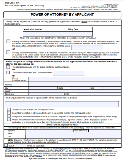 trademark power of attorney applicant forms